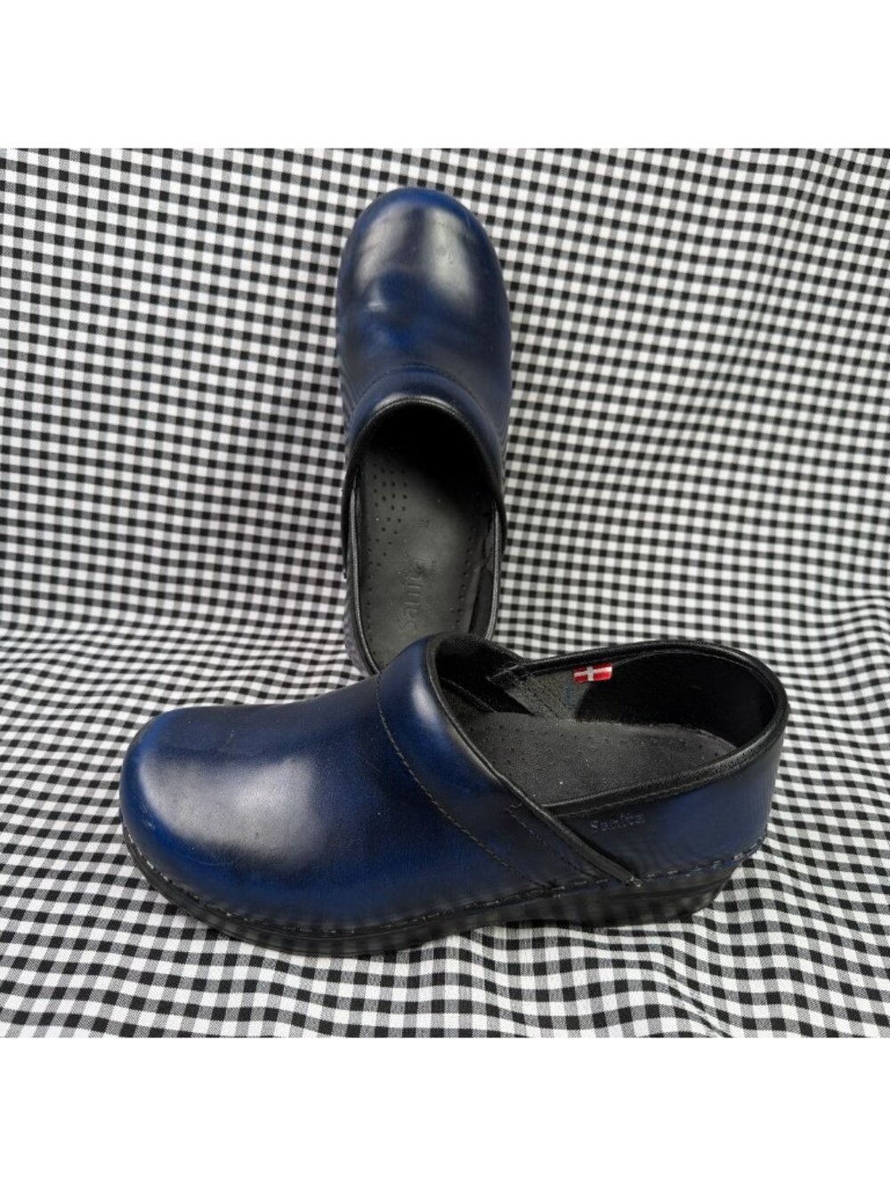 Sanita Blue Leather Clogs Womens EU 38 Slip On Danish Comfort Shoes Nursing Work